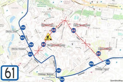 6-07-2020_mapka, zmiana organizacji ruchu, komunikacja miejska, autobus - linia 61_ ZDMiKP