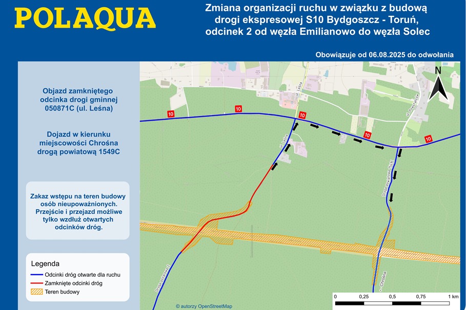 Budowa S10. Zamknięcia dróg w rejonie Solca Kujawskiego