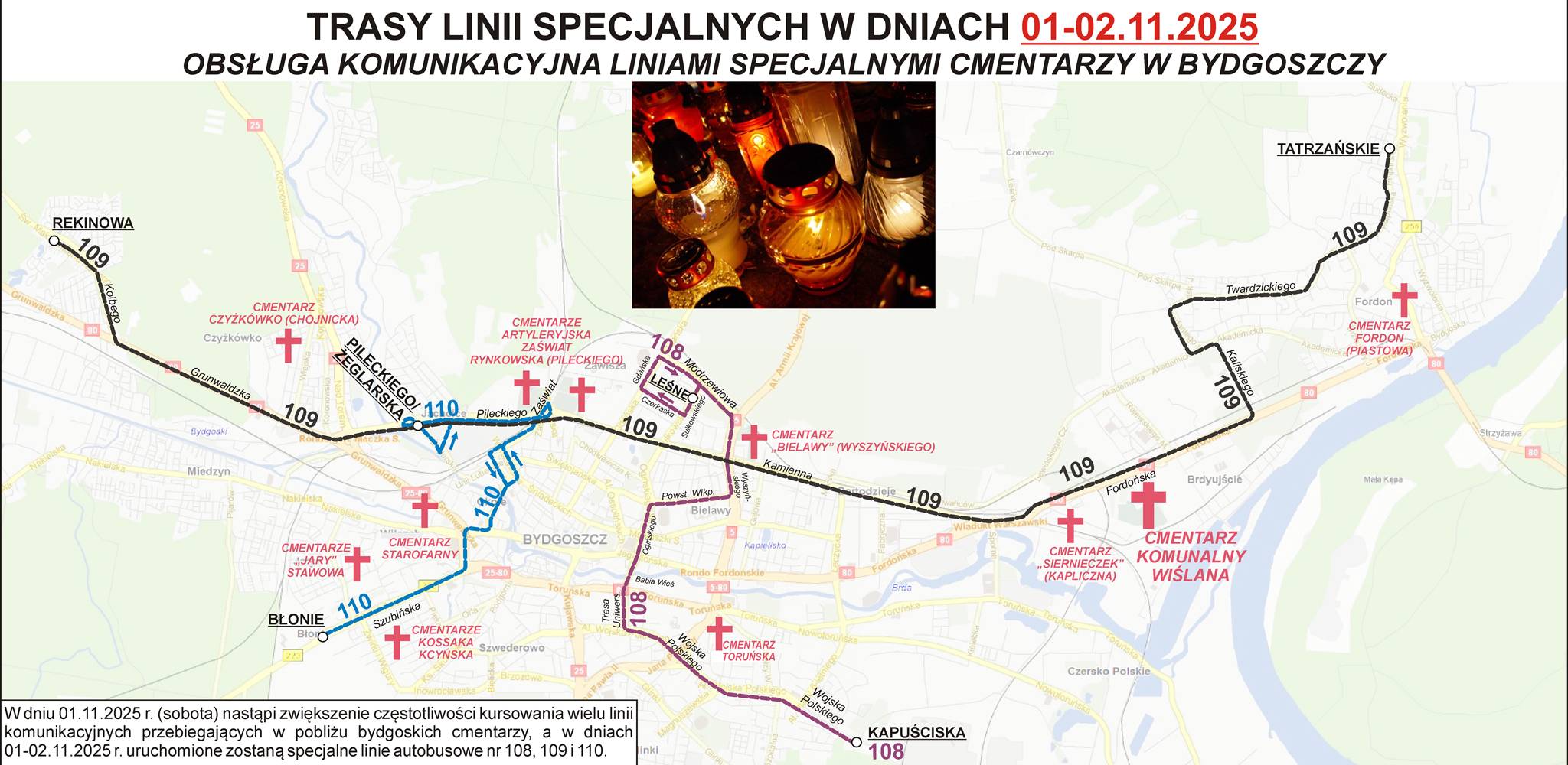 Mapka tras komunikacyjnych na Wszystkich Świętych