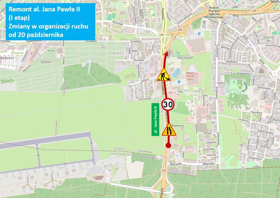 Startuje remont Alei Jana Pawła II. Zmiany w organizacji ruchu