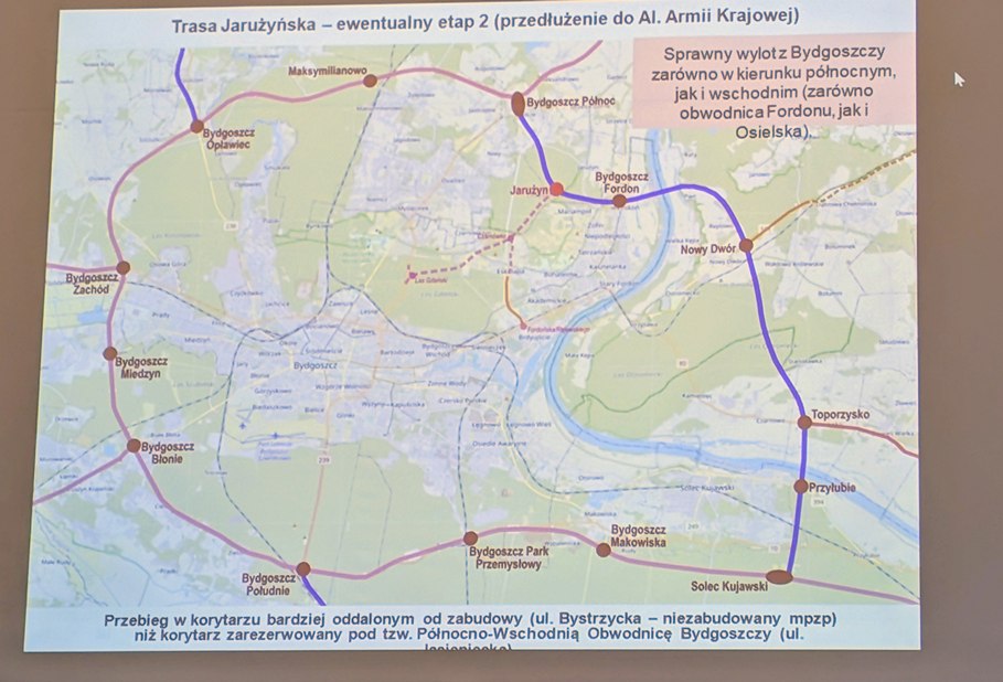 Mapa trasy Jaruzyńskiej w Bydgoszczy