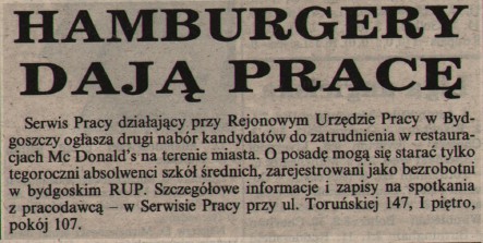 „Pójdę, jak Wałęsa dołoży”. 31 lat temu otworzył się pierwszy w Bydgoszczy McDonald's