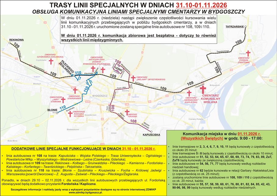 Tak będzie kursować komunikacja w dniu Wszystkich Świętych. Trzy linie specjalne